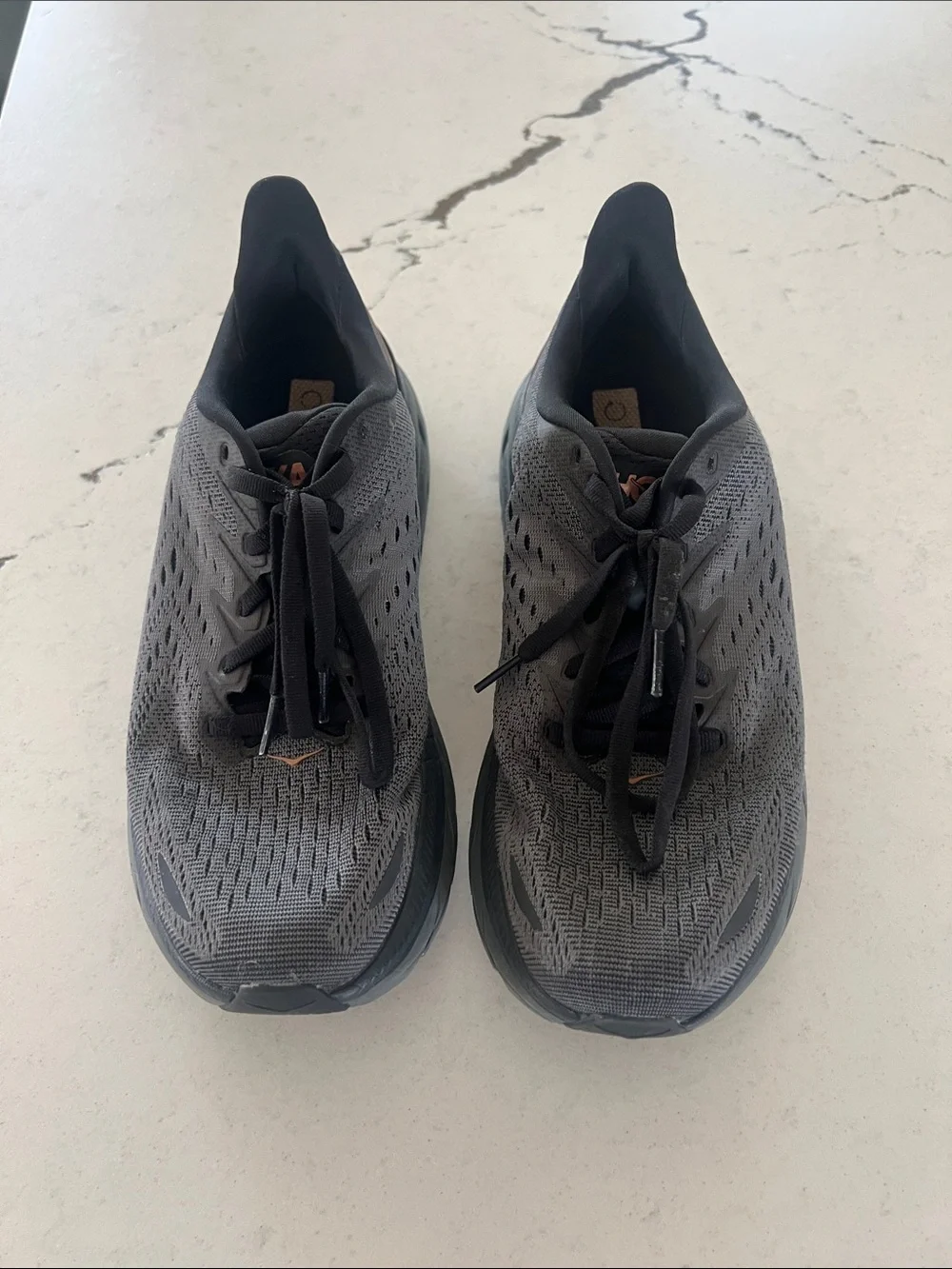 Hoka One Charcoal Gray Running Shoes with peach Logo. Size 8 worn 2x. Amazing!